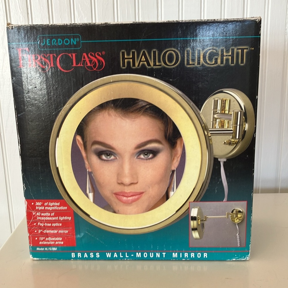 NIB JERDON Halo Light Brass Wall Mounted Lighted Mirror Model HL7G/884
